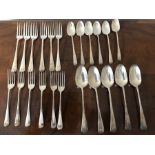 Silver rat tail pattern cutlery, James Dixon + Son, Sheffield 1907, 1222.2gms. 6 dinner forks, 6