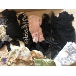 A quantity of vintage dress trimmings etc including beaded sleeves, 19thC and later beaded bags,