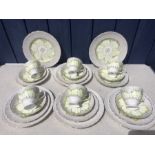 A Tuscan china tea service, 6 x plates 21cms d, 6 x 18cms d plates, 6 cups and saucers.