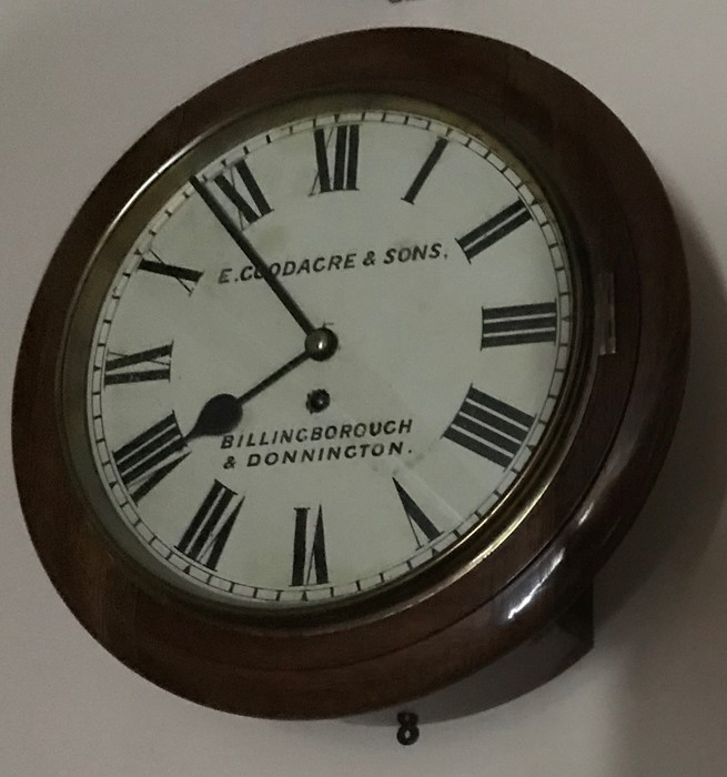 A mahogany 19thC fusée wall clock. E Goodacre and Sons. Billingborough and Donnington. - Image 2 of 5