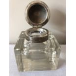 Inkwell with silver top, Birmingham 1900. 9cms square. Condition ReportChip to underside.