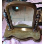 A 19thC mahogany dressing table mirror with barley twist supports. 53 x 39cms.