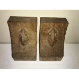 A pair of English Oak Bookends from Robert Mouseman Thompson of Kilburn. 15.5cms h.