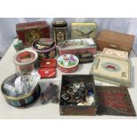 Selection of vintage tins, biscuit tins, quality street, cigar and cigarette tins and 2 tins of