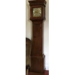 A small oak longcase clock with brass face, 30 hour, Stephen Wilmshurst Basingstoke. 196 h x 40cms