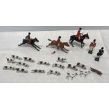 Britain's diecast lead hunt set, three figures on horse back, two standing figure