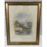 Watercolour painting in gilt frame by George Fall 1848-1925 of York river side scene. 33cm h x