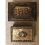 Two Napoleonic P.O.W. straw work boxes C1810. One a string box. 23 l x 15 d x 8.5cms h. Condition