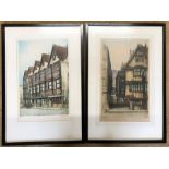 Pair of framed coloured etchings, signed by artist E Sharland, Ye Old Llandoger Trow and Christmas