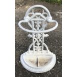 White painted French cast iron stick stand. 64 h x 44cms w.