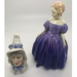 Royal Worcester candle snuffer, Mrs Caudle with Royal Doulton Marie HN1370.