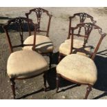 Set of 4 Victorian walnut dining chairs, carved splat back on reeded turned legs. Condition