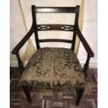Mahogany and inlaid Regency style elbow chair.