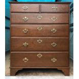 Oak chest of drawers on bracket feet. 95 w x 112 h x 52 cms d