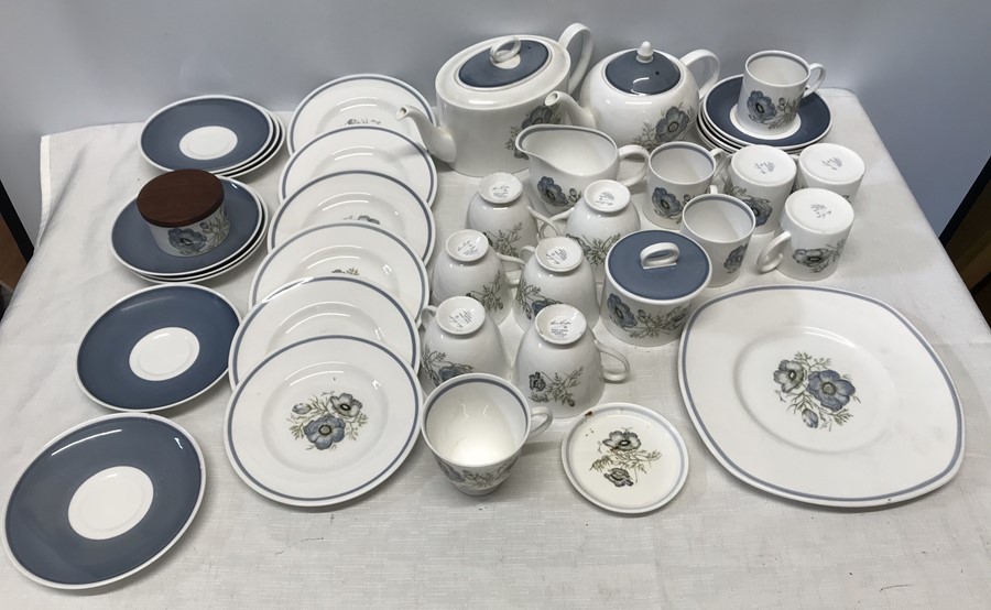 Susie Cooper Glen mist C1035 teaset to include large oval teapot, small round teapot, cake plate,