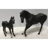 Beswick black horse and foal, 18cms h and 15.5cms , matt finish glaze. Condition ReportChip to