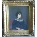 Large decorative gilt framed oil painting on canvas, portrait of a young lady in a black dress,