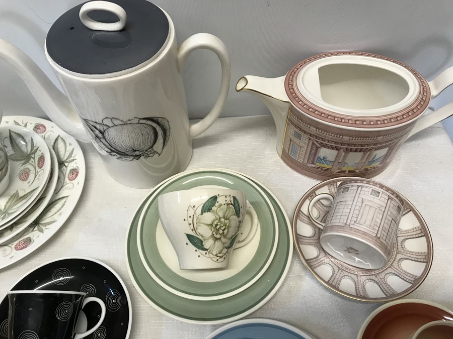 Susie Cooper collection, black fruit coffee pot, various cups and saucers, trios, side plates. - Image 2 of 3