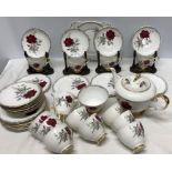 Royal Staffordshire tea service ''Roses to Remember'' teapot, large plate, milk, sugar bowl, 12