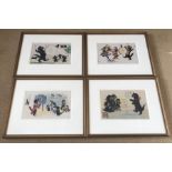 Set of four watercolours, humorous cat scenes in the Louis Wain style, unsigned, each approx 13.5cms