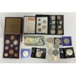 A collection of British pre decimal set including mint cased set, commemorative coins, 1935 Crown