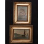 Two oil on board of shipping scenes, signed E.K. Redmore L.L. 22cms x 14.5cms.