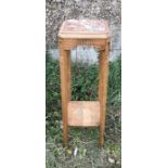 Walnut square marble topped plant stand. 30 w x 101cms h.