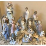 Nao figurines, 16 various, 39cms h including bride and groom, mother and baby, dogs etc, all good