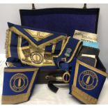 A Yorkshire West Riding Masonic apron, sash with silver Calcaria lodge masonic jewel and cuffs