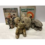 Vintage toys to include Merrythought dog a/f, fox, lion, two teddies and the Animal picture book and