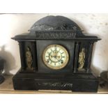 Black slate and marble mantle clock, Ansonia Clock Co. New York. 37cm h x 43cm w.Condition