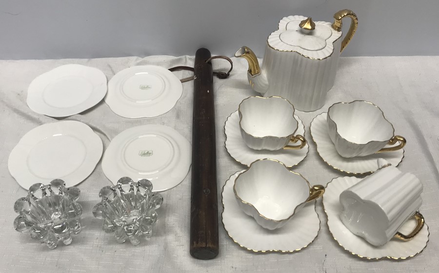 Mixed lot, white gilt decorated part tea set, teapot, 3 cups, 4 saucers and a jug, four Shelley
