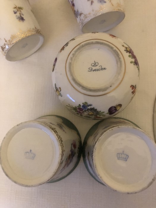 A pair of 19thC Derby bowls, 1 with hairline to centre with Continental porcelain cans and lidded - Image 3 of 3