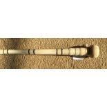 Whalebone sectioned shaft walking cane, knob handle with mother of pearl inlay tip. 86cms l, knob