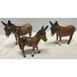 Beswick Donkey family group of three, 11cms tallest.