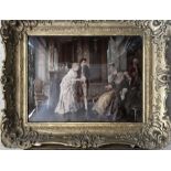 Two gilt framed Crystoleums, a drawing room scene with young couple. 28 x 38cms and young couple