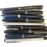 Nine various vintage fountain pens including Parker, Osmiroid, Pentel, Waterman's.