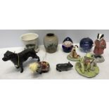 Mixed lot, Beswick Staffordshire Bull Terrier, 11cms h, Beswick badger, Jeremy Fisher, Coalport