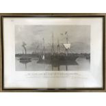 Large Framed print engraved by RG Reeve after a painting by Wars of The Victoria Steam Ship. 89cm