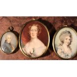 Three good quality 19th century miniatures, two ladies and a gentleman, all oval in frames,