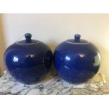 A pair of 19thC Chinese cobalt blue glazed ginger jars and covers. 22cms h.Condition ReportSome