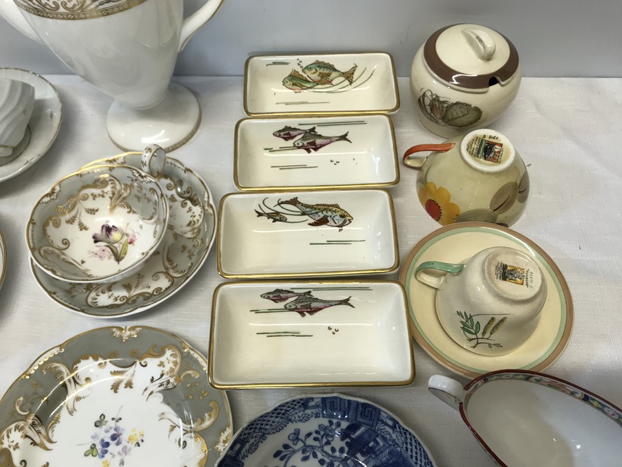 Mixed pottery selection, Grays pottery fish design dishes, preserve pot, cup and saucer, Victorian - Image 2 of 4