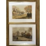 Pair of watercolour paintings by H.M.Smith of a country scene with farm buildings, each measuring