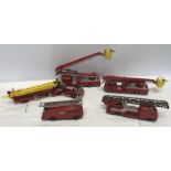 Corgi diecast fire engine, two snorkel fire engines, one Aerial Rescue together with two Dinky