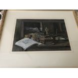 Watercolour 'The Lawyer's Table' attributed to R. Gilbert R.B.A. 20.5 x 30.5cms.