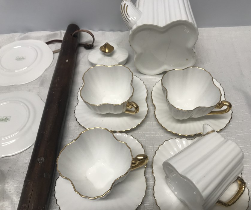 Mixed lot, white gilt decorated part tea set, teapot, 3 cups, 4 saucers and a jug, four Shelley - Image 3 of 3