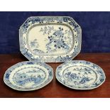 A COLLECTION OF BLUE & WHITE CHINESE EXPORT WARE DISHES, includes; (i) serving dish octagonal