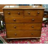 A VICTORIAN MAHOGANY 5 DRAWER CHEST, raised on turned feet, 46" x 20" x 47"