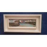 TERRY DELANEY, "WHERE TALES ARE TOLD", oil board, signed lower left, inscribed verso, 16.5" x 4.5"