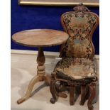 A VICTORIAN CHAIR & A PINE ANTIQUE WINE TABLE - both in need of restoration